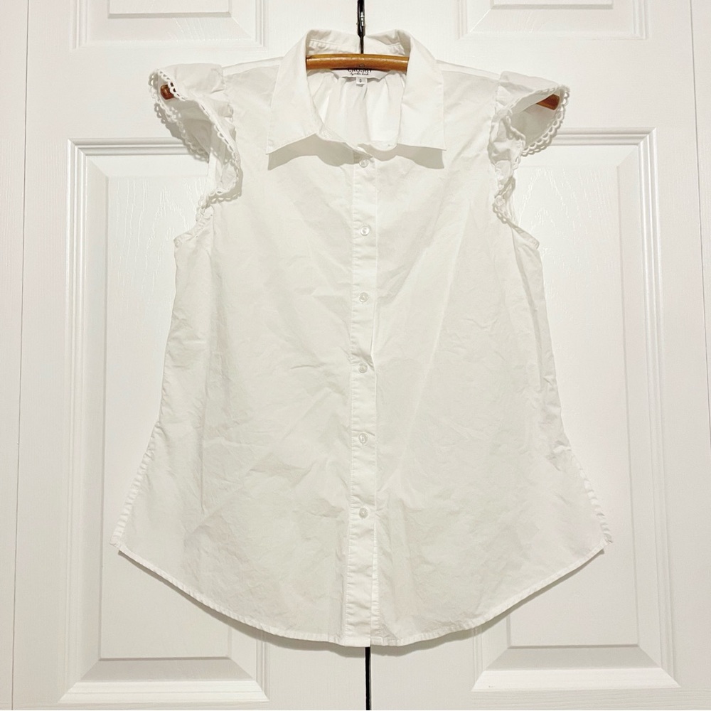 Crosby by Mollie Burch White Blouse Size Small Ruffle Flutter Sleeve Cotton Top